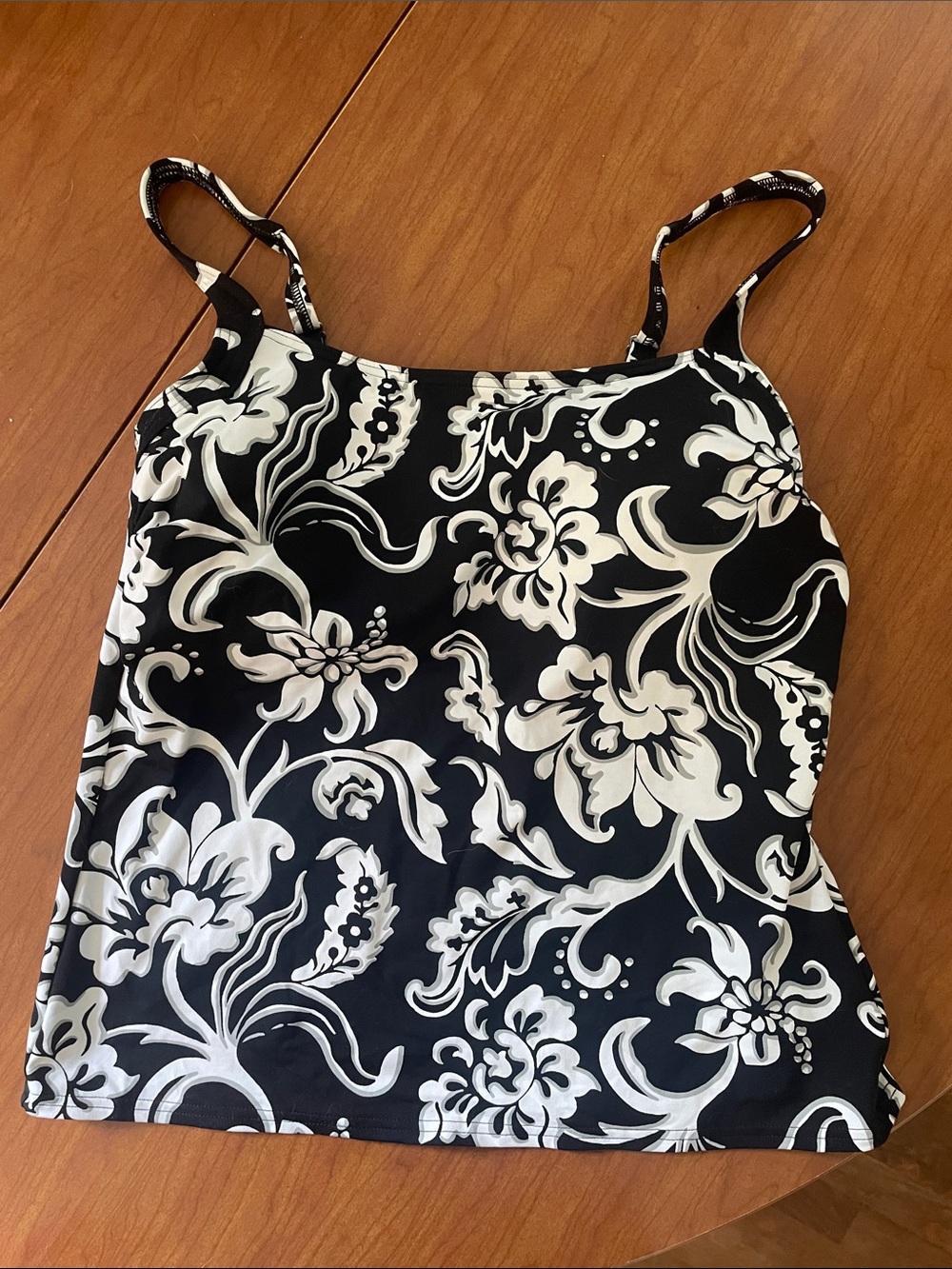 Lands' End Black and White Floral Swim Cami Top